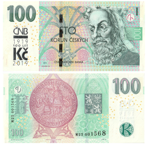 100 Kč vzor 2018 s přítiskem 100. výročí měnové odluky